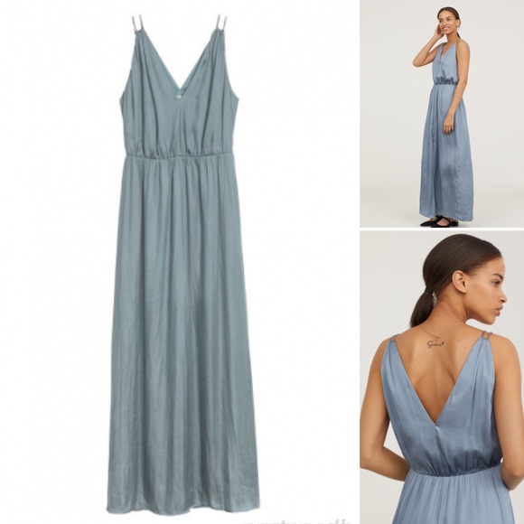 h&m blue satin dress